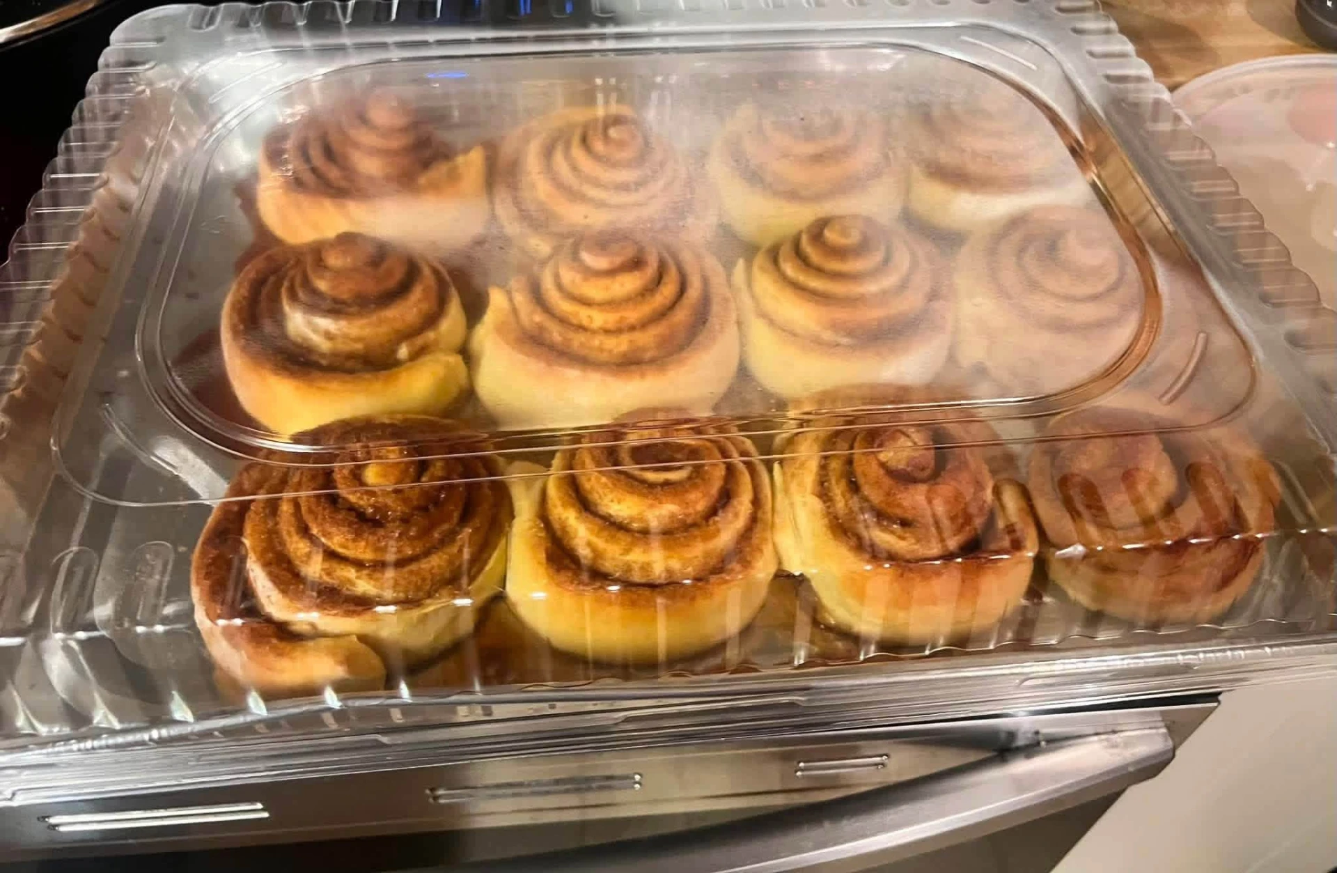 Tray of homemade organic cinnamon rolls from Kingdom Brew